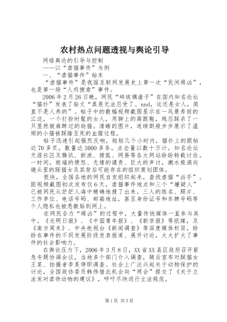 2024年农村热点问题透视与舆论引导