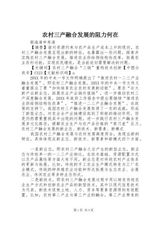 2024年农村三产融合发展的阻力何在