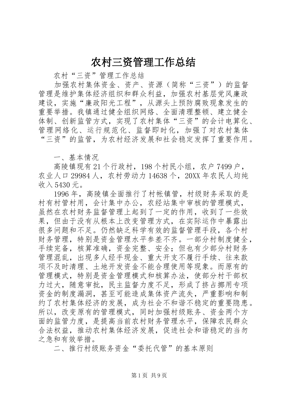 2024年农村三资管理工作总结_第1页