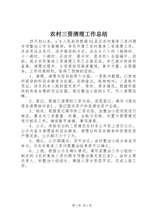 2024年农村三资清理工作总结
