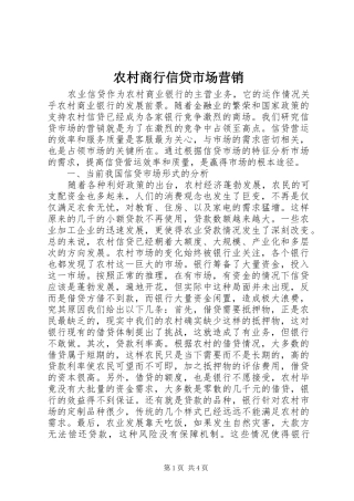 2024年农村商行信贷市场营销