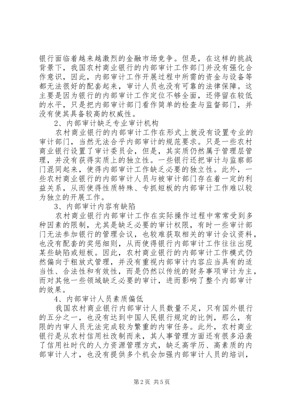 2024年农村商业银行内部审计问题分析_第2页