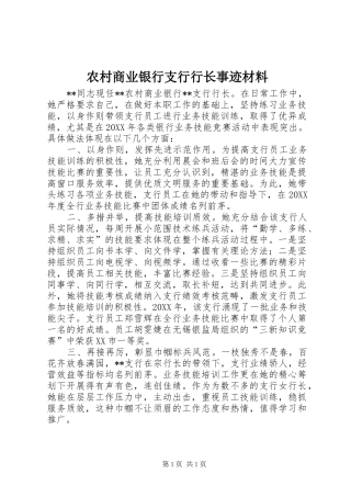 2024年农村商业银行支行行长事迹材料