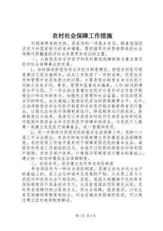 2024年农村社会保障工作措施