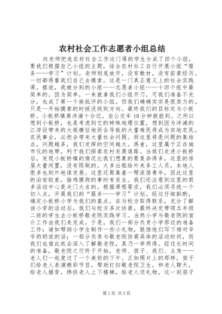 2024年农村社会工作志愿者小组总结