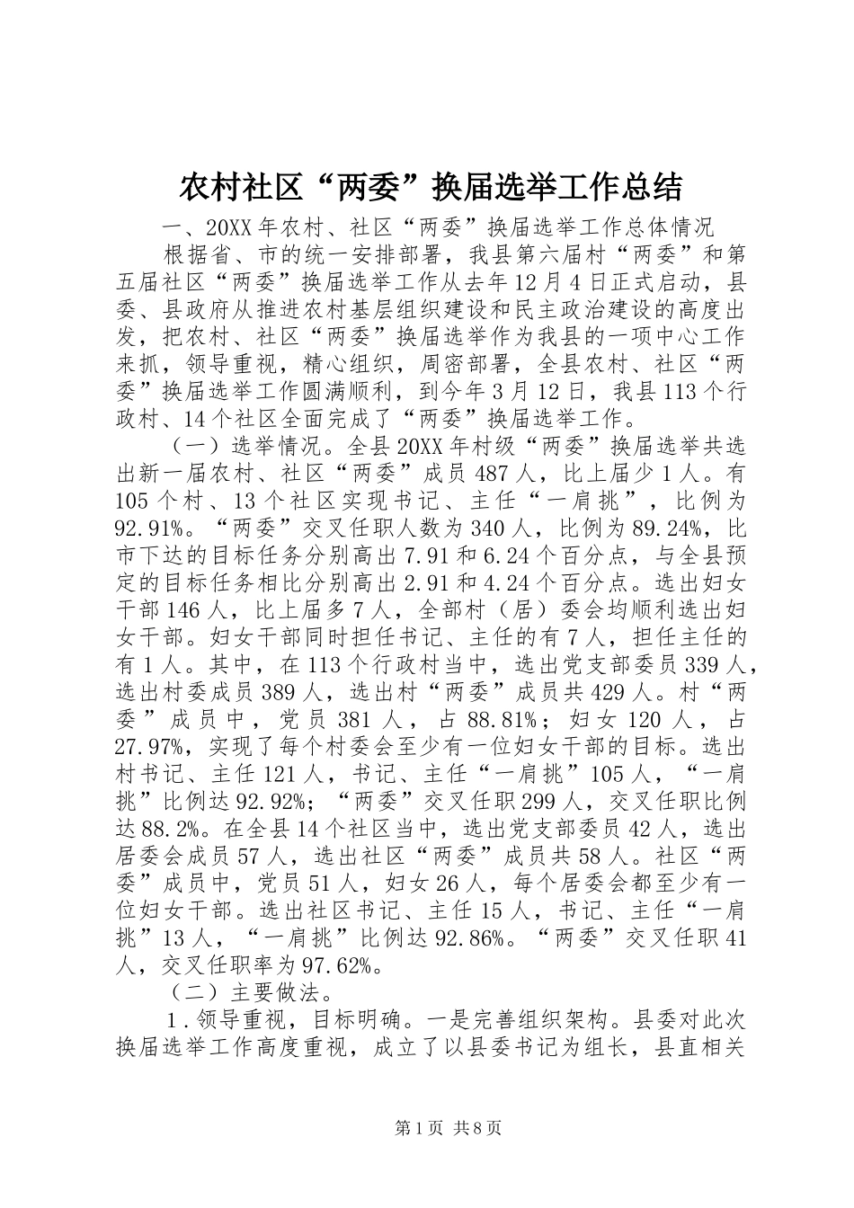 2024年农村社区两委换届选举工作总结_第1页