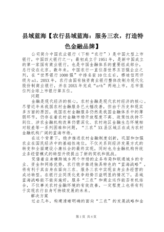 2024年县域蓝海农行县域蓝海服务三农，打造特色金融品牌