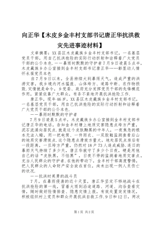 2024年向正华木皮乡金丰村支部书记唐正华抗洪救灾先进事迹材料