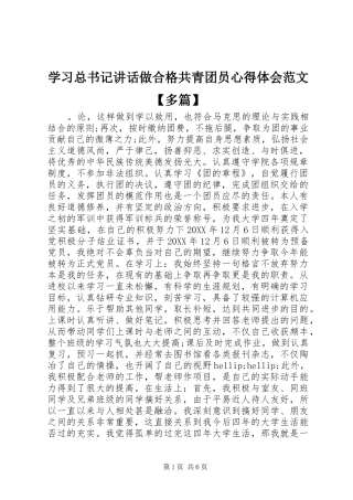 2024年学习总书记致辞做合格共青团员心得体会范文多篇