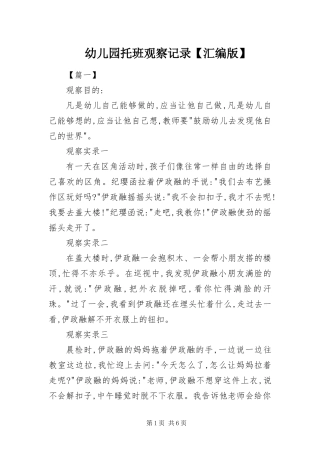 2024年幼儿园托班观察记录汇编版