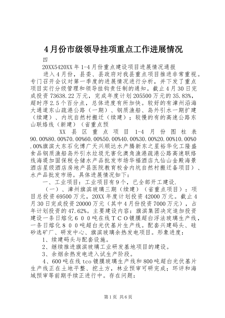 2024年月份市级领导挂项重点工作进展情况_第1页