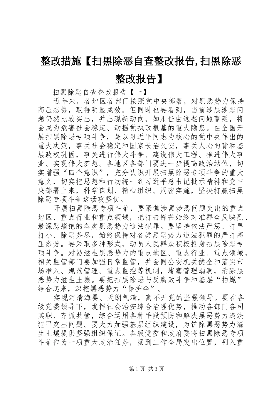 2024年整改措施扫黑除恶自查整改报告扫黑除恶整改报告_第1页