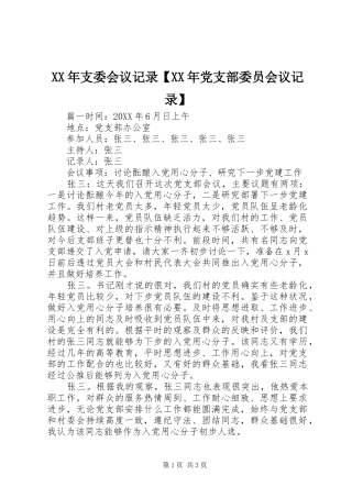 2024年支委会议记录党支部委员会议记录