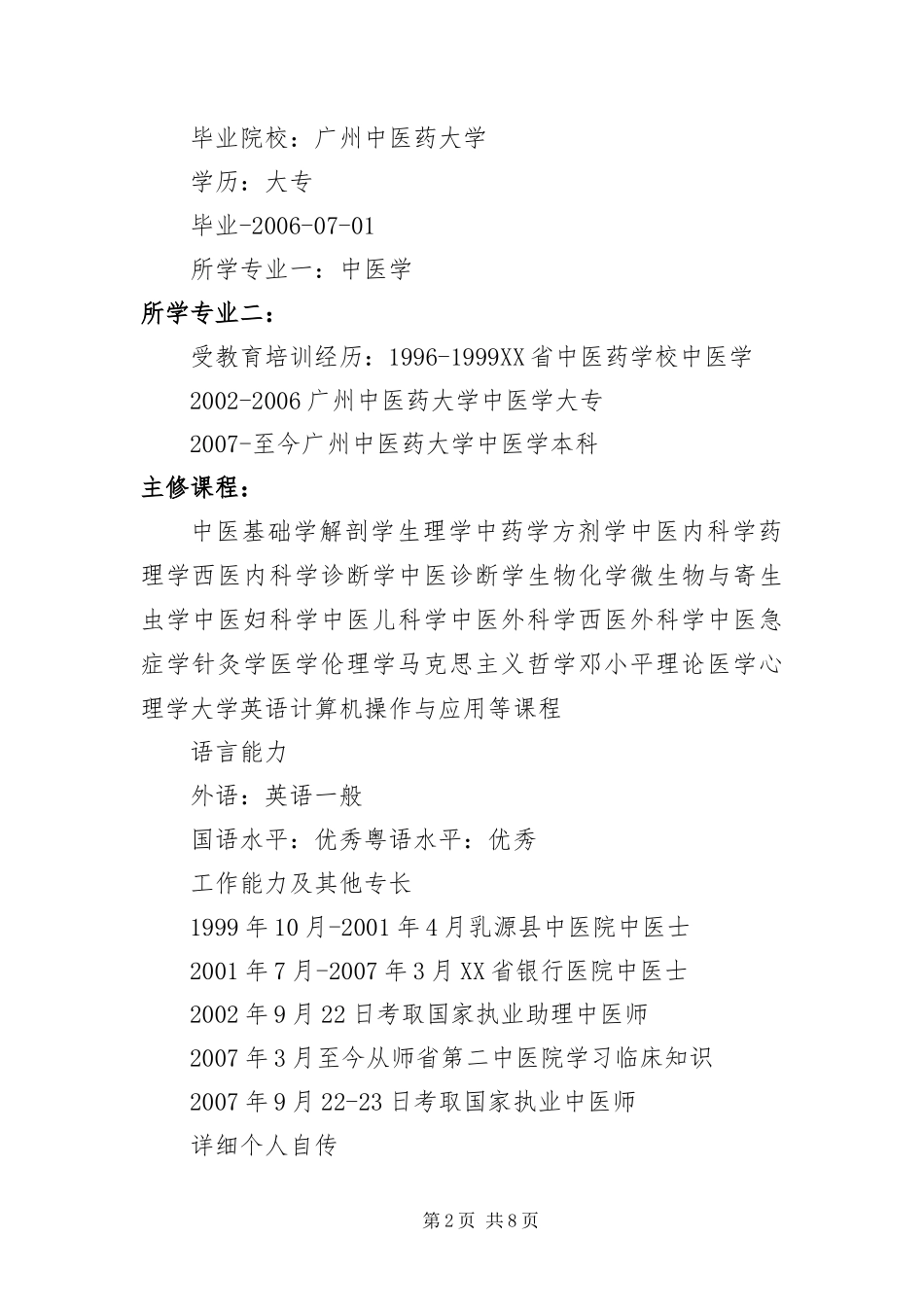2024年中医学生个人简历三篇_第2页
