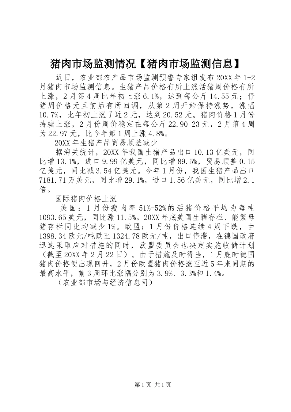 2024年猪肉市场监测情况猪肉市场监测信息_第1页