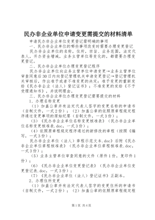 2024年民办非企业单位申请变更需提交的材料清单