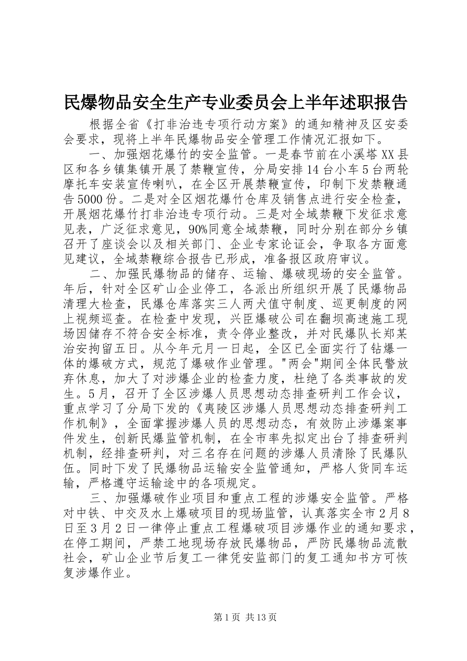 2024年民爆物品安全生产专业委员会上半年述职报告_第1页
