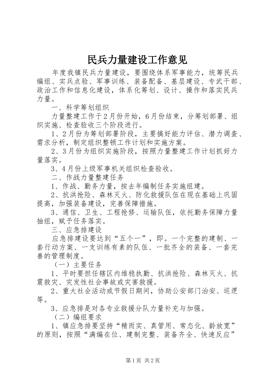 2024年民兵力量建设工作意见_第1页