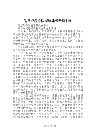 2024年民兵应急分队城镇建设经验材料