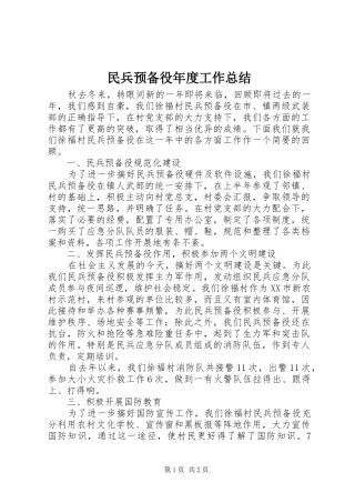 2024年民兵预备役年度工作总结