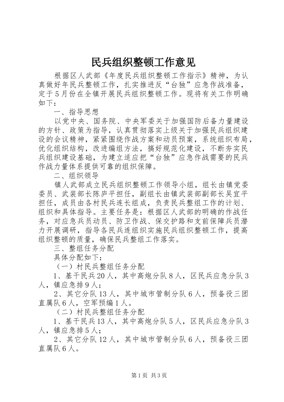 2024年民兵组织整顿工作意见_第1页