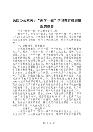 2024年民防办公室关于两学一做学习教育推进情况的报告