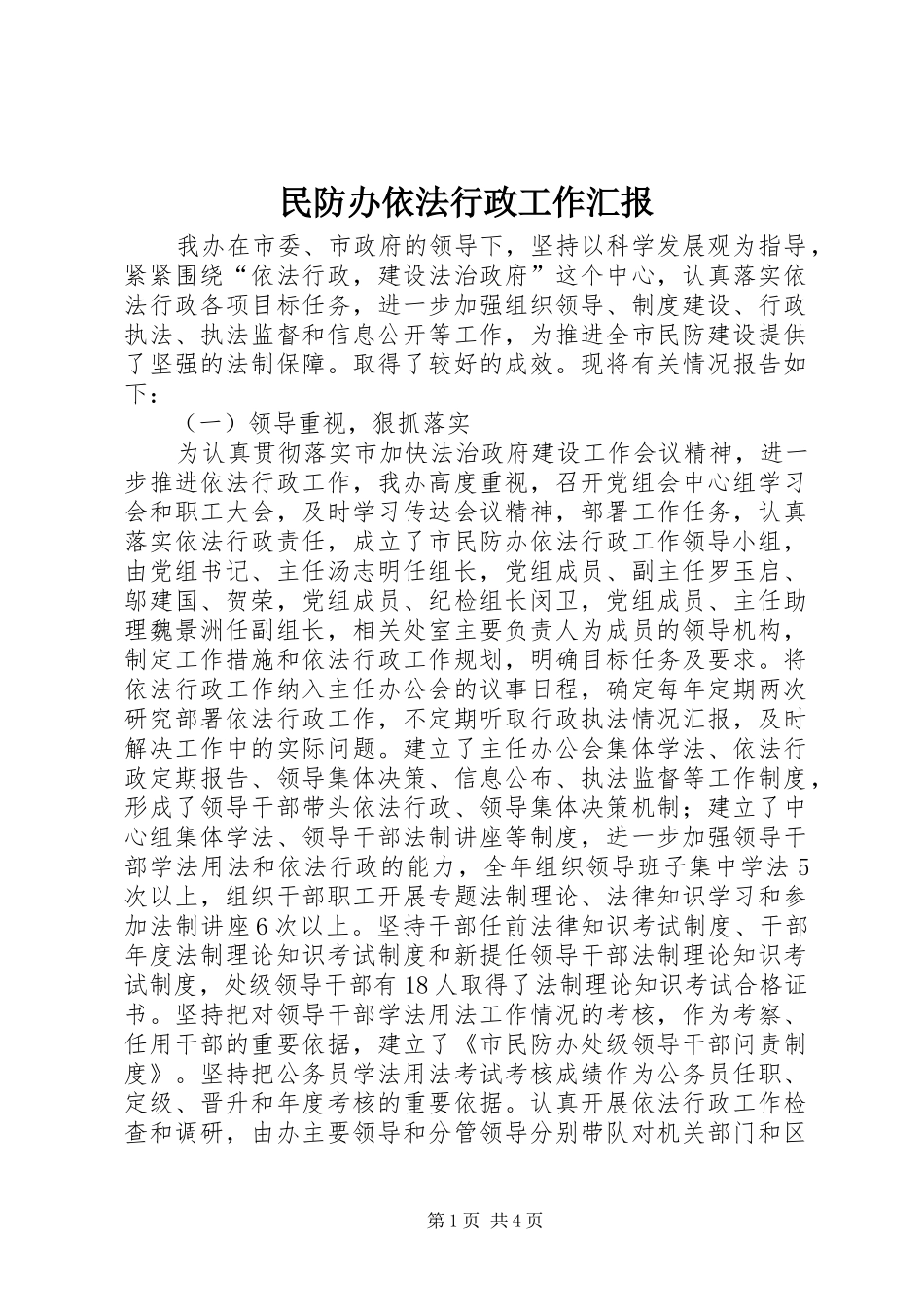 2024年民防办依法行政工作汇报_第1页
