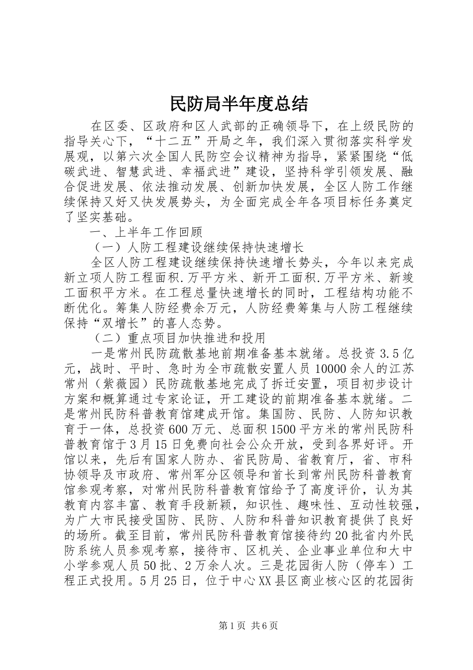 2024年民防局半年度总结_第1页