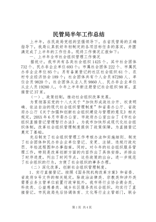 2024年民管局半年工作总结