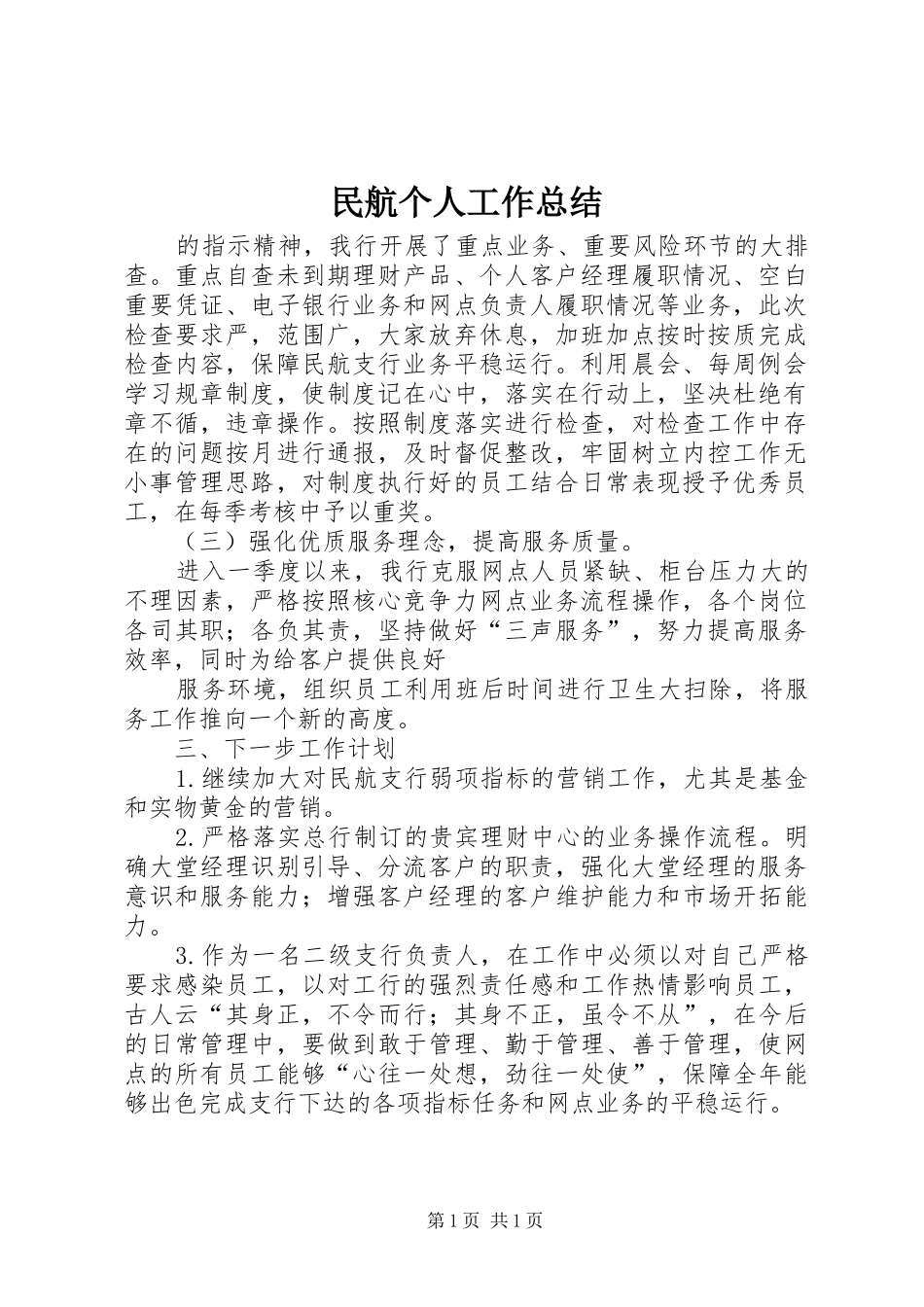 2024年民航个人工作总结_第1页