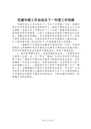 2024年民建市委工作总结及下一年度工作思路