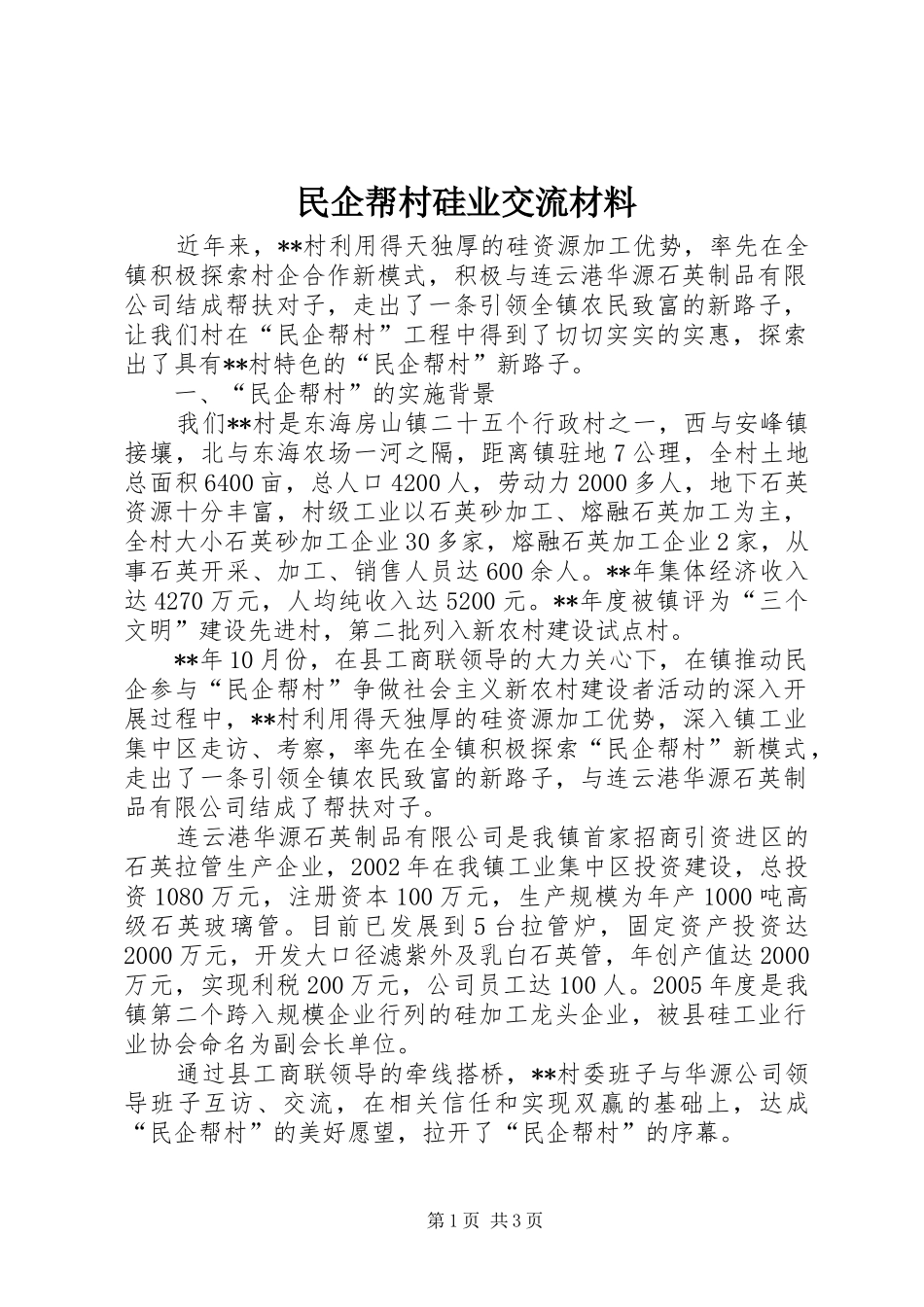 2024年民企帮村硅业交流材料_第1页