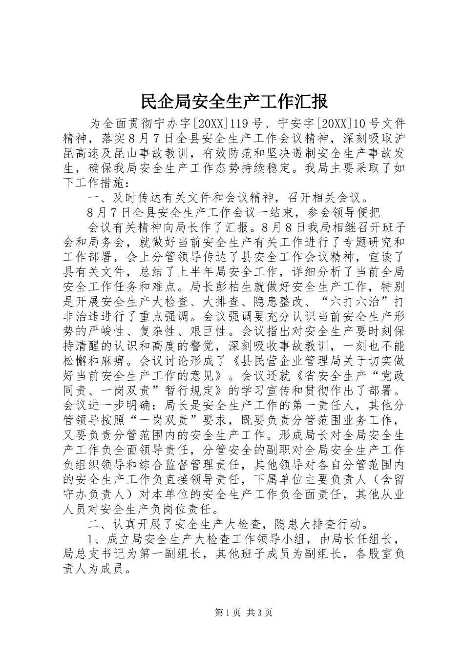 2024年民企局安全生产工作汇报_第1页