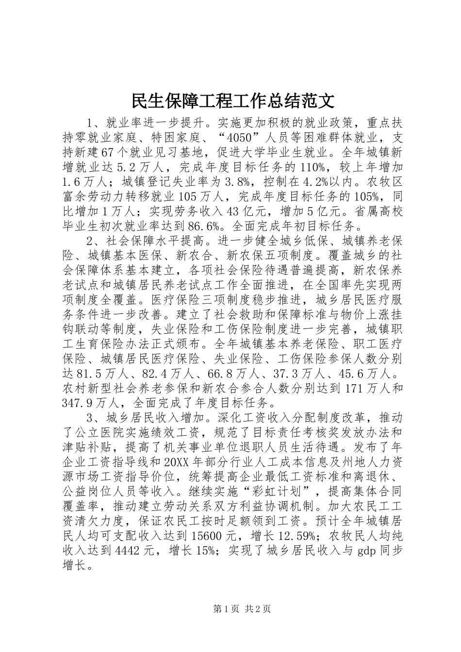 2024年民生保障工程工作总结范文_第1页