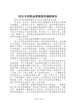 2024年民生专项资金管理使用调研报告