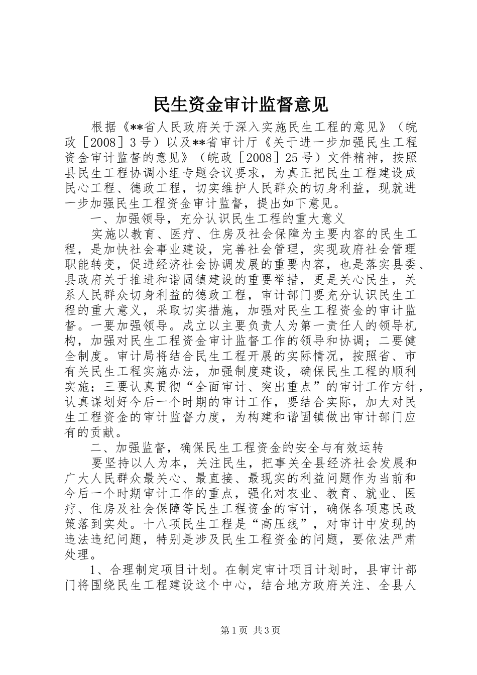 2024年民生资金审计监督意见_第1页