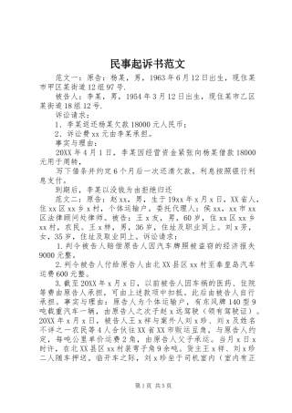 2024年民事起诉书范文