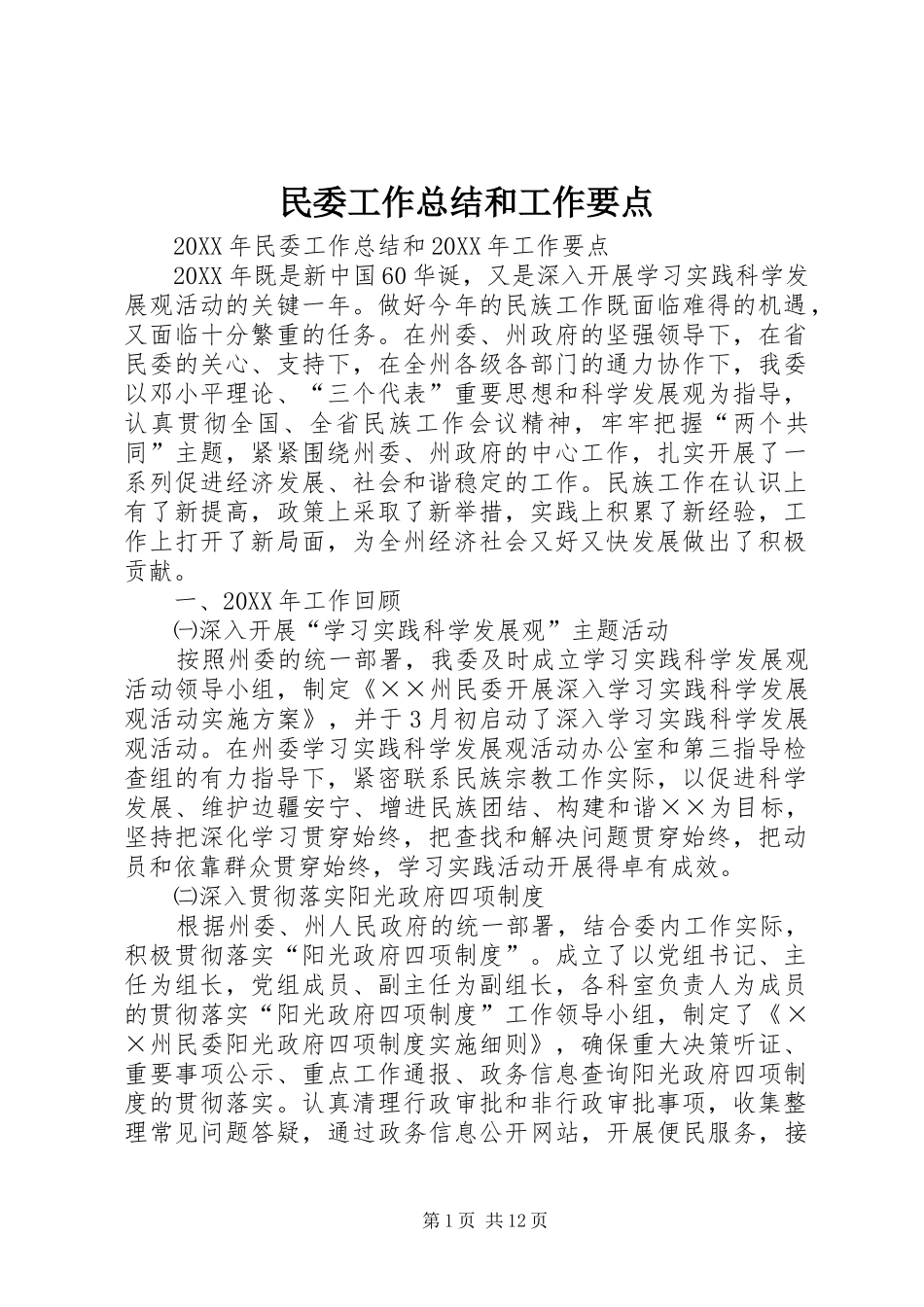 2024年民委工作总结和工作要点_第1页