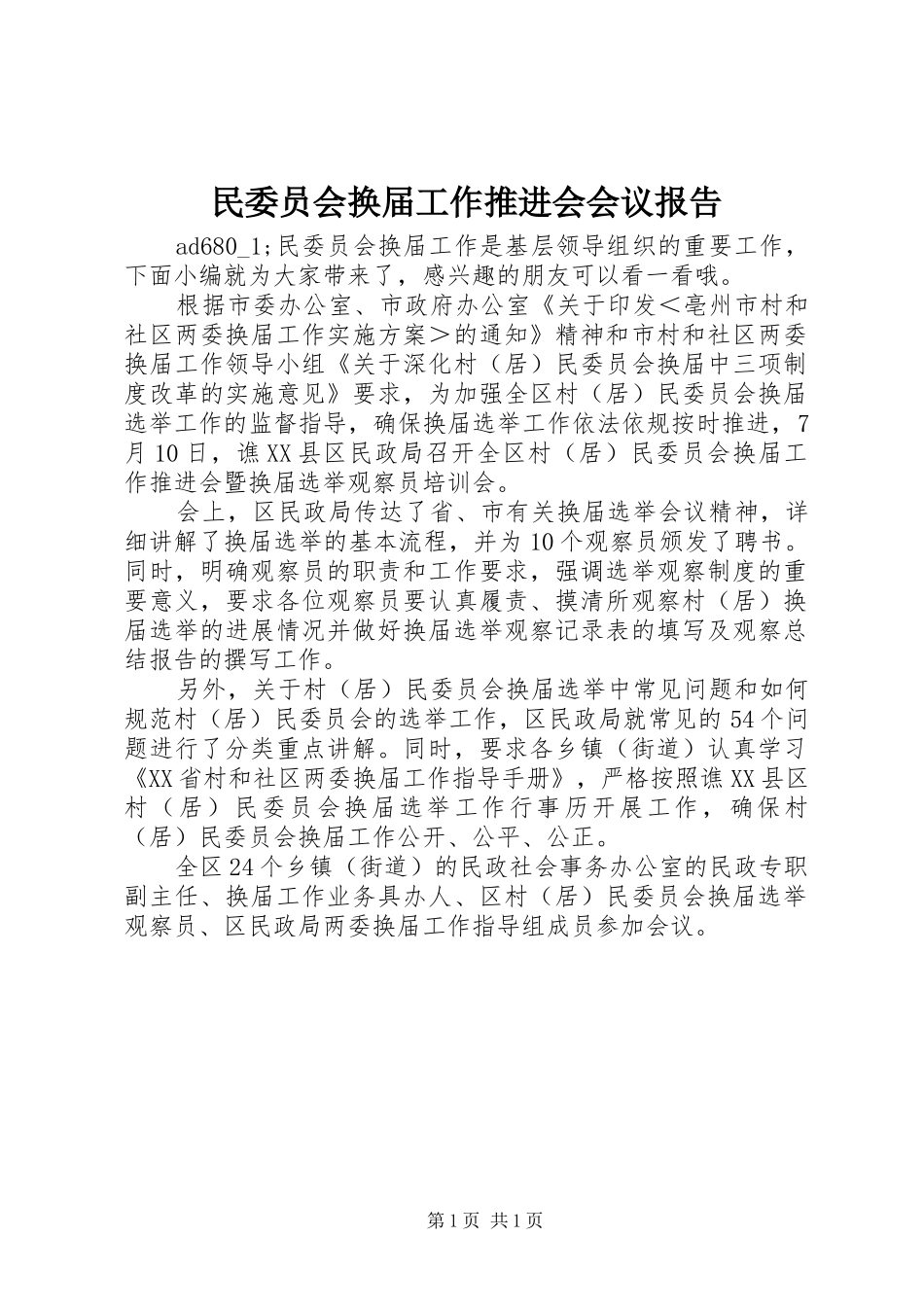 2024年民委员会换届工作推进会会议报告_第1页