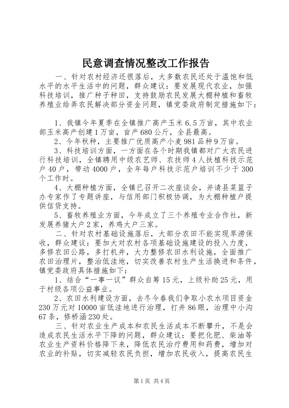 2024年民意调查情况整改工作报告_第1页