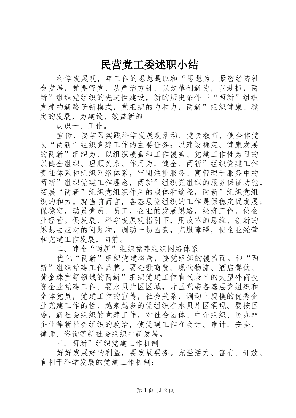 2024年民营党工委述职小结_第1页