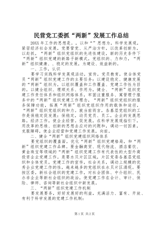 2024年民营党工委抓两新发展工作总结
