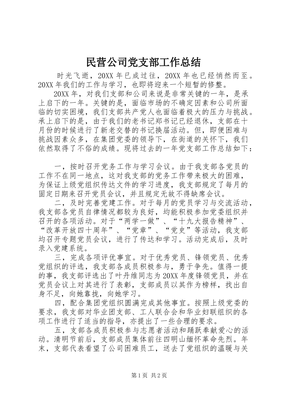 2024年民营公司党支部工作总结_第1页