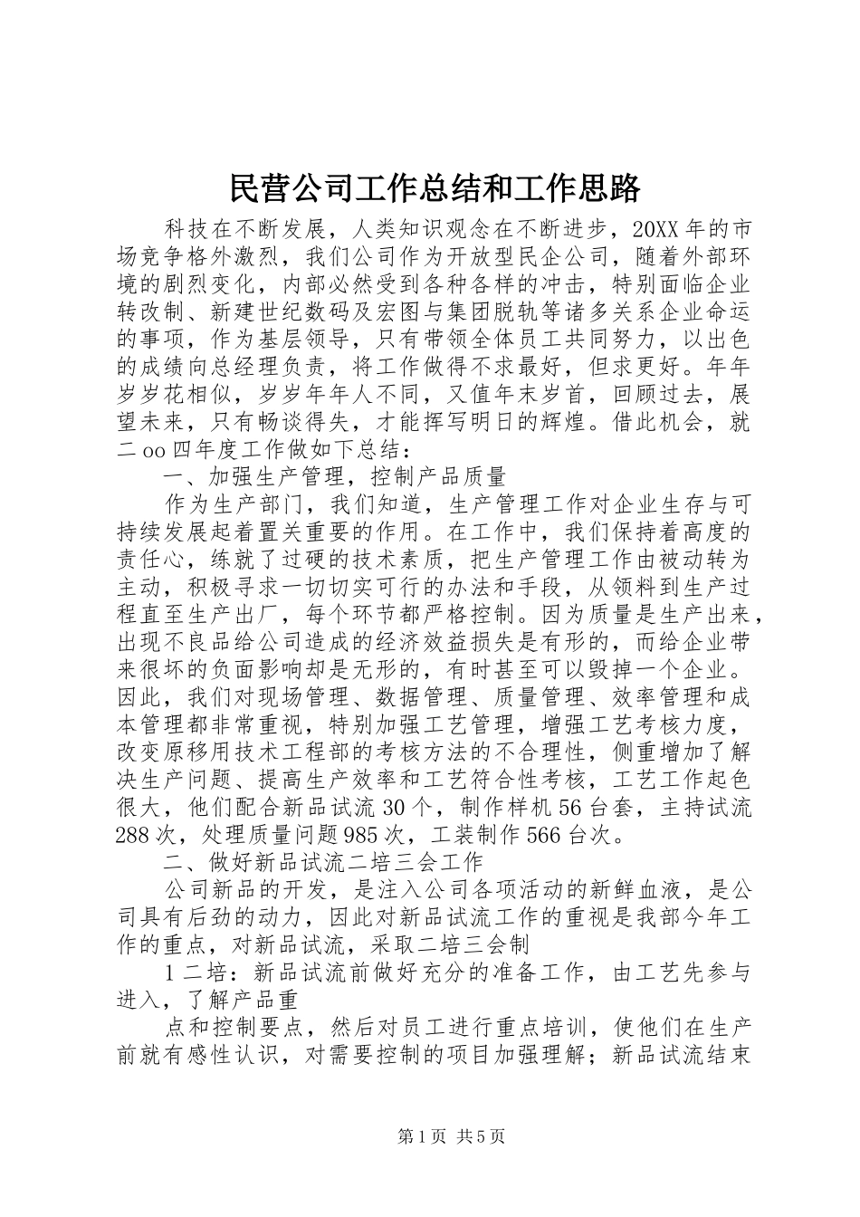 2024年民营公司工作总结和工作思路_第1页