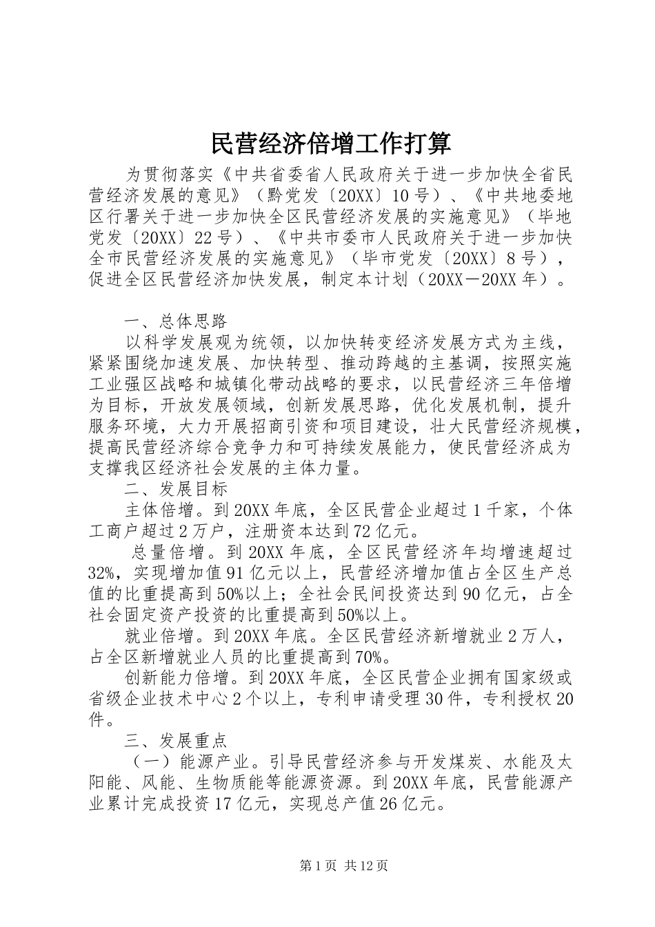 2024年民营经济倍增工作打算_第1页