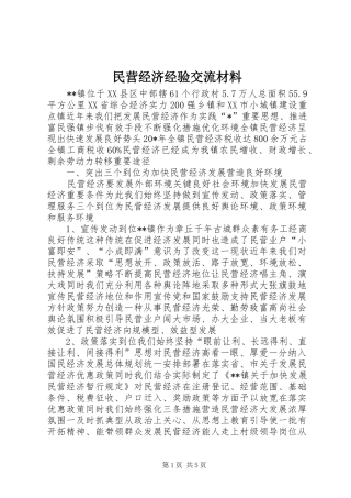 2024年民营经济经验交流材料