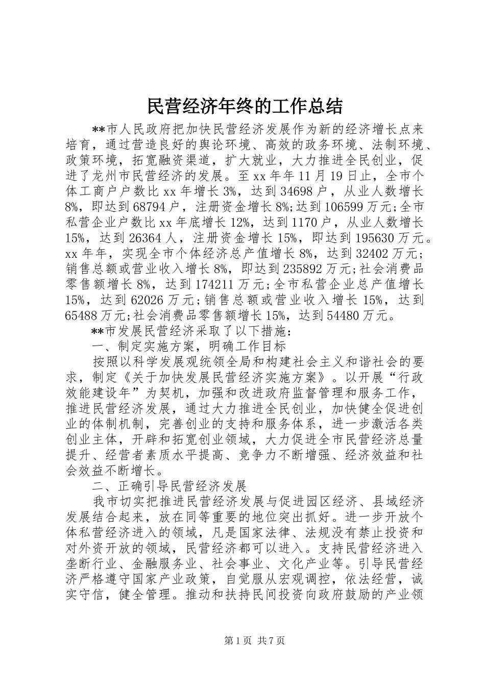 2024年民营经济年终的工作总结_第1页