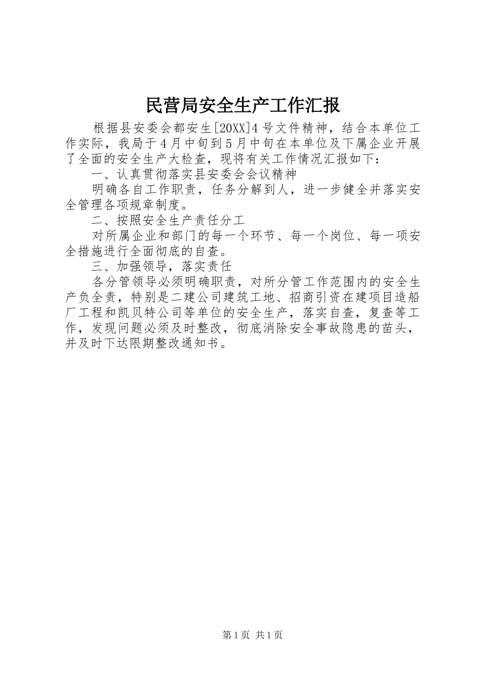 2024年民营局安全生产工作汇报_第1页