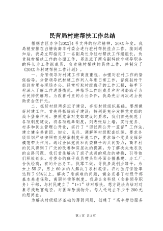 2024年民营局村建帮扶工作总结