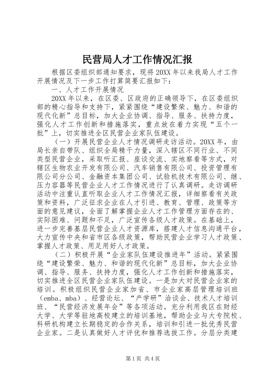 2024年民营局人才工作情况汇报_第1页